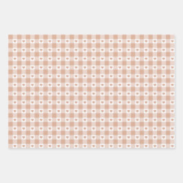 Pfirsich-Kariert-Herz-Gingham-Retro-Farbe Geschenkpapier Set