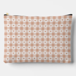 Pfirsich-Kariert-Herz-Gingham-Retro-Farbe Zubehörtasche