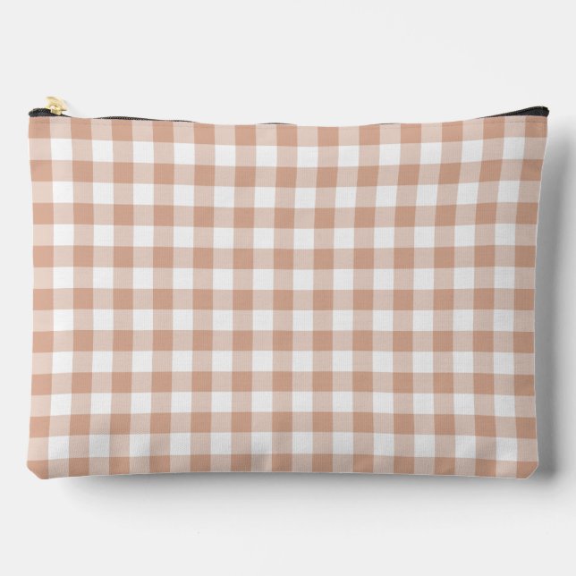 Pfirsich-Karierter Gingham Retro-Farbe Zubehörtasche (Vorderseite)