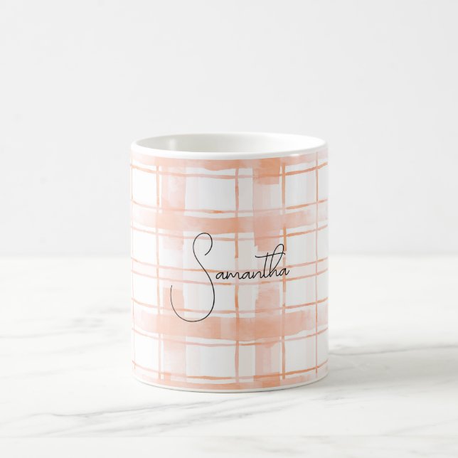 Pfirsich-Karostreifen Kaffeetasse (Mittel)