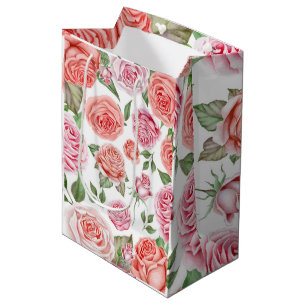 Pfirsich Korallen Rosa Rosen Grünzeug Blätter Part Mittlere Geschenktüte