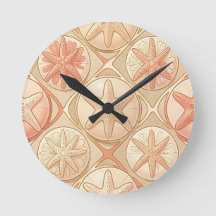 Pfirsich-Korallen-Seestern und Sanddollar  Runde Wanduhr