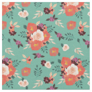 Pfirsich  Korallenfarbenfloral Aquamarin Stoff