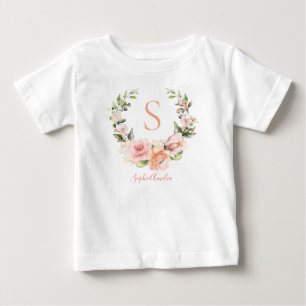 Pfirsich Korallenrose Kranz Personalisierter Babyn Baby T-shirt