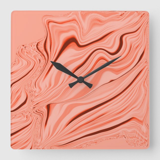 Pfirsich, Lachskorallen und rosa Mix-Kurven Quadratische Wanduhr (Vorderseite)