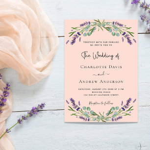 Pfirsich-Lavendel-Veilchen-Blumen Luxus-Hochzeit Einladung