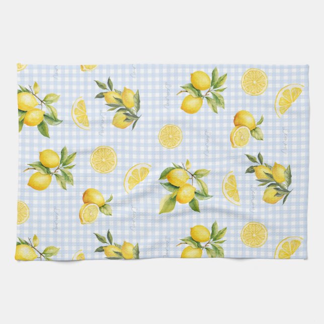 Pfirsich-Limonen-Gingham Geschirrtuch (Horizontal)