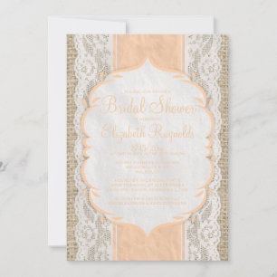 Pfirsich Linen Burlap Lace Bridal Dusche Einladung