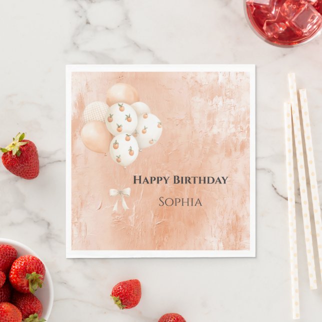 Pfirsich Luftballons Geburtstag     Serviette (Beispiel)