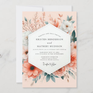 Pfirsich-Malerische Botanische Hochzeit Einladung