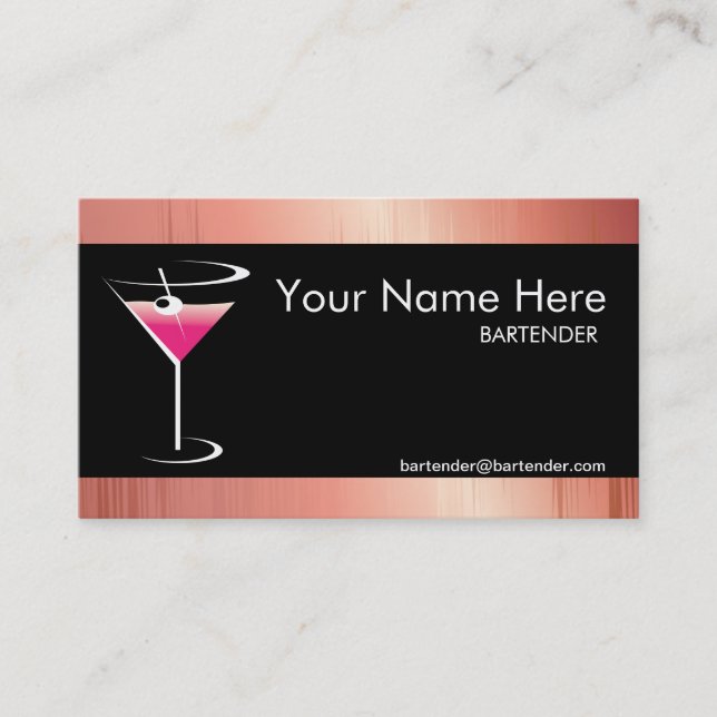 Pfirsich-metallische Barkeeper-Geschäfts-Karte Visitenkarte (Vorderseite)