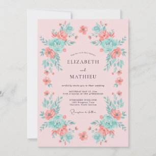 Pfirsich-Minze-Blüten-Hochzeit Einladung