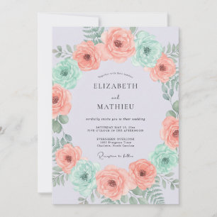Pfirsich-Minze-Botanische Blütenhochzeit Einladung