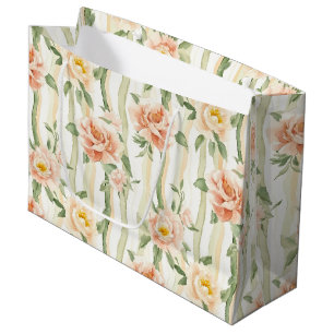 Pfirsich-Minze-Rosen-Blumenstreifen Geburtstag Große Geschenktüte