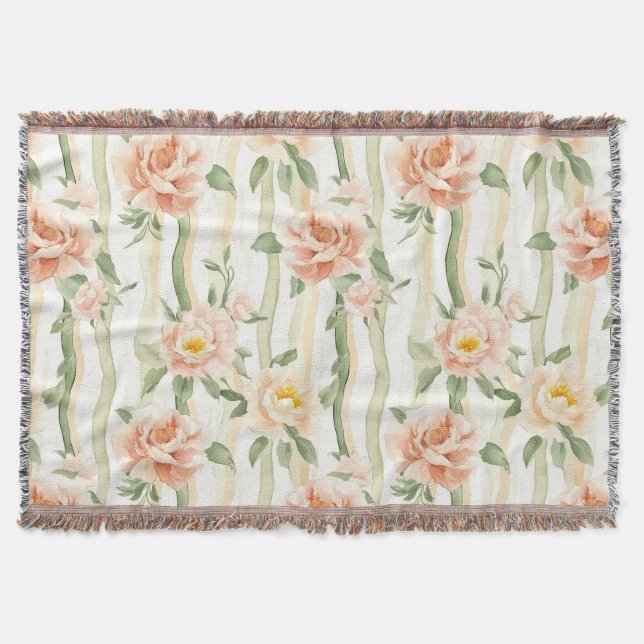 Pfirsich Minze Rosen Florale Streifen   Decke (Vorderseite)