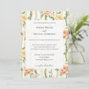 Pfirsich Minze Rosen Florale Streifen Hochzeit Einladung