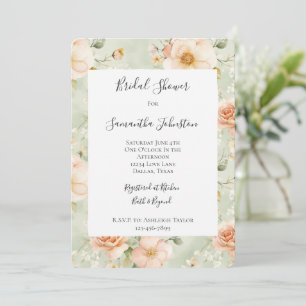 Pfirsich-Minze-Schöne-Rosen-Blumen-Braut-Dusche Einladung