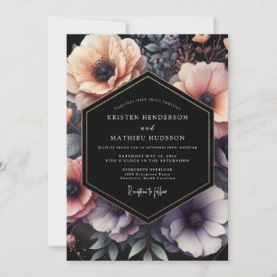 Pfirsich-Noir-Floral-Hochzeit Einladung