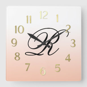 Pfirsich Ombre über jede Farbe mit Monogramm Quadratische Wanduhr