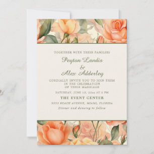 Pfirsich Orange Aquarell Blumen Creme Hochzeit Einladung