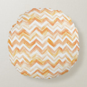 Pfirsich Orange Chevron Streifen Rundes Kissen