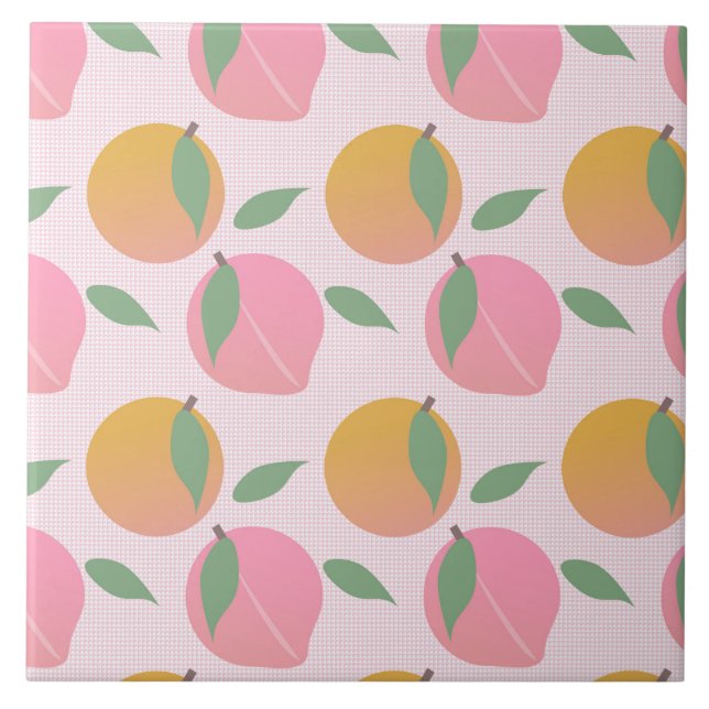 Pfirsich Orange Frucht Muster Rosa Fliese (Vorderseite)