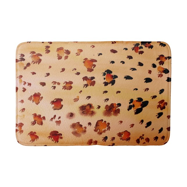 Pfirsich Orange Leopard Tierdruck Wasserfarbe Badematte (Vorderseite)