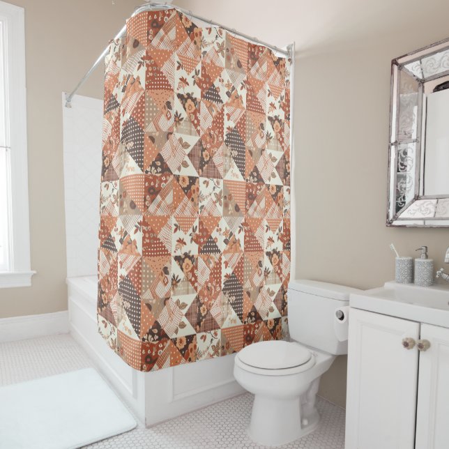 Pfirsich-Orange-Patchwork-Quilt im rustikalen Blum Duschvorhang (Beispiel)
