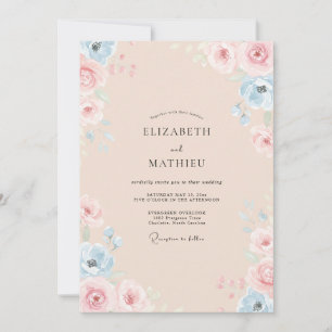 Pfirsich-Pastell-Blumen-Aquarell-Hochzeit Einladung