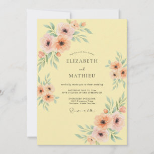 Pfirsich-Pastell-Blumenromanze-Hochzeit Einladung