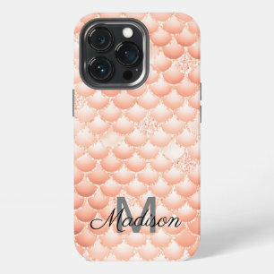 Pfirsich-Perlen-Glitter-Mädchen-Hintergrund-Monogr iPhone 13 Pro Hülle