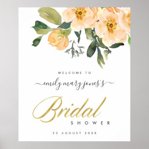 PFIRSICH-PFINGSTROSE-BLUmen-Aquarell-Brautstrauß-W Poster