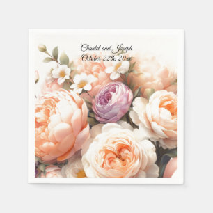 Pfirsich-Pfingstrosen- und Rosen-Hochzeitspapier-S Serviette