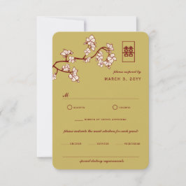 Pfirsich/Pflaumenblüten Rotes Doppelglückssehen RSVP Karte