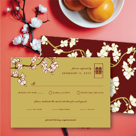Pfirsich/Pflaumenblüten Rotes Doppelglückssehen RSVP Karte