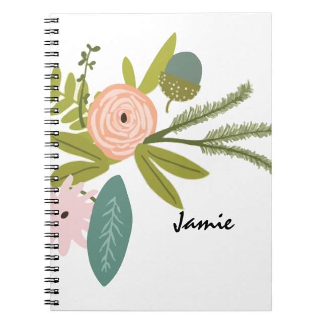 Pfirsich Pink Green Floral and Fauna Notizblock (Vorderseite)