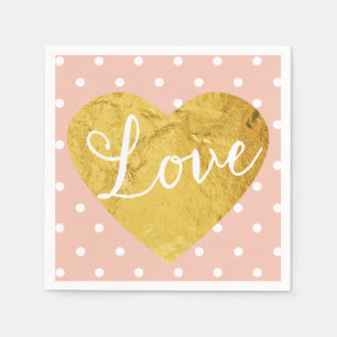 Pfirsich-Polka-Punkt-Fake-GoldLiebe-Herz Serviette