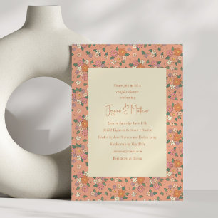 Pfirsich-Retro-Blumenmuster Boho-Paar-Dusche Einladung