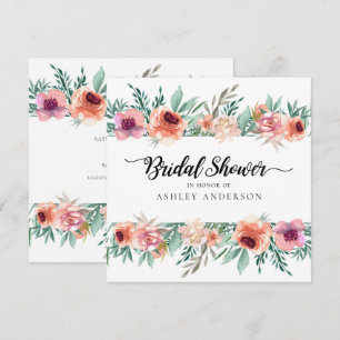 Pfirsich-Rosa-Aquarellblumen Moderne Brautparty Einladung