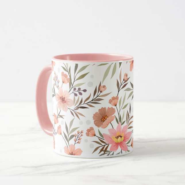 Pfirsich-Rosa-Blumen-Tasse Tasse (Vorderseite Links)