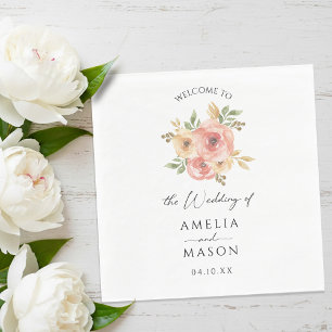 Pfirsich-Rosa-Blüten Weiße Hochzeit Serviette