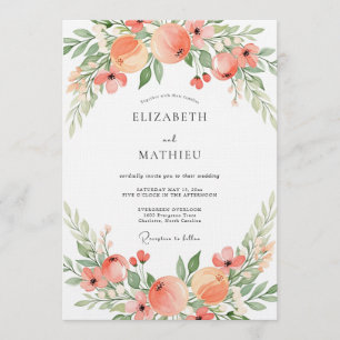 Pfirsich-Rosa-Botanische-Romantik-Hochzeit Einladung