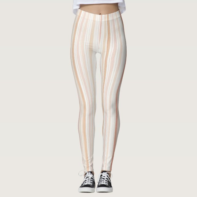 Pfirsich-Rosa-Cream-Streifen  Leggings (Vorderseite)
