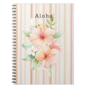 Pfirsich-Rosa-Creme-Streifen Tropischer Hibiskus-B Notizblock