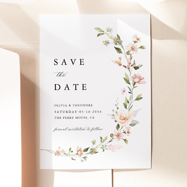 Pfirsich-Rosa Florale Hochzeit Save The Date (Peach Blush Floral Save the Date Card, Blush Pink Garden Wedding Announcement, Botanical Stationery)