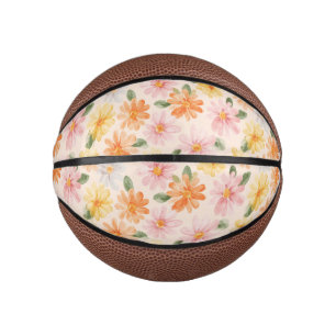 Pfirsich Rosa Gelb Blaue Blumen Mini Basketball