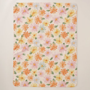 Pfirsich Rosa Gelb Blaue Blumen  Sherpadecke