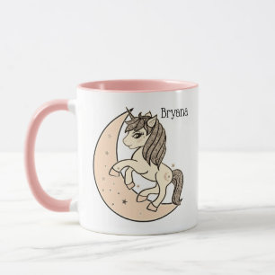 Pfirsich-Rosa-Himmelmond- und Sternen-Einhorn Tasse