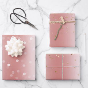 Pfirsich-Rosa-Ombre-Gold-Glitter-Konfetti-Weihnach Geschenkpapier Set