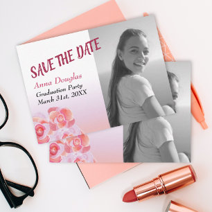 Pfirsich, rosa Rosen Rett-the-Date Hinweiskarte
